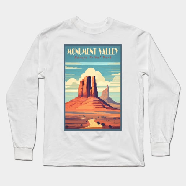 Monument Valley National Park Travel Poster Long Sleeve T-Shirt by GreenMary Design